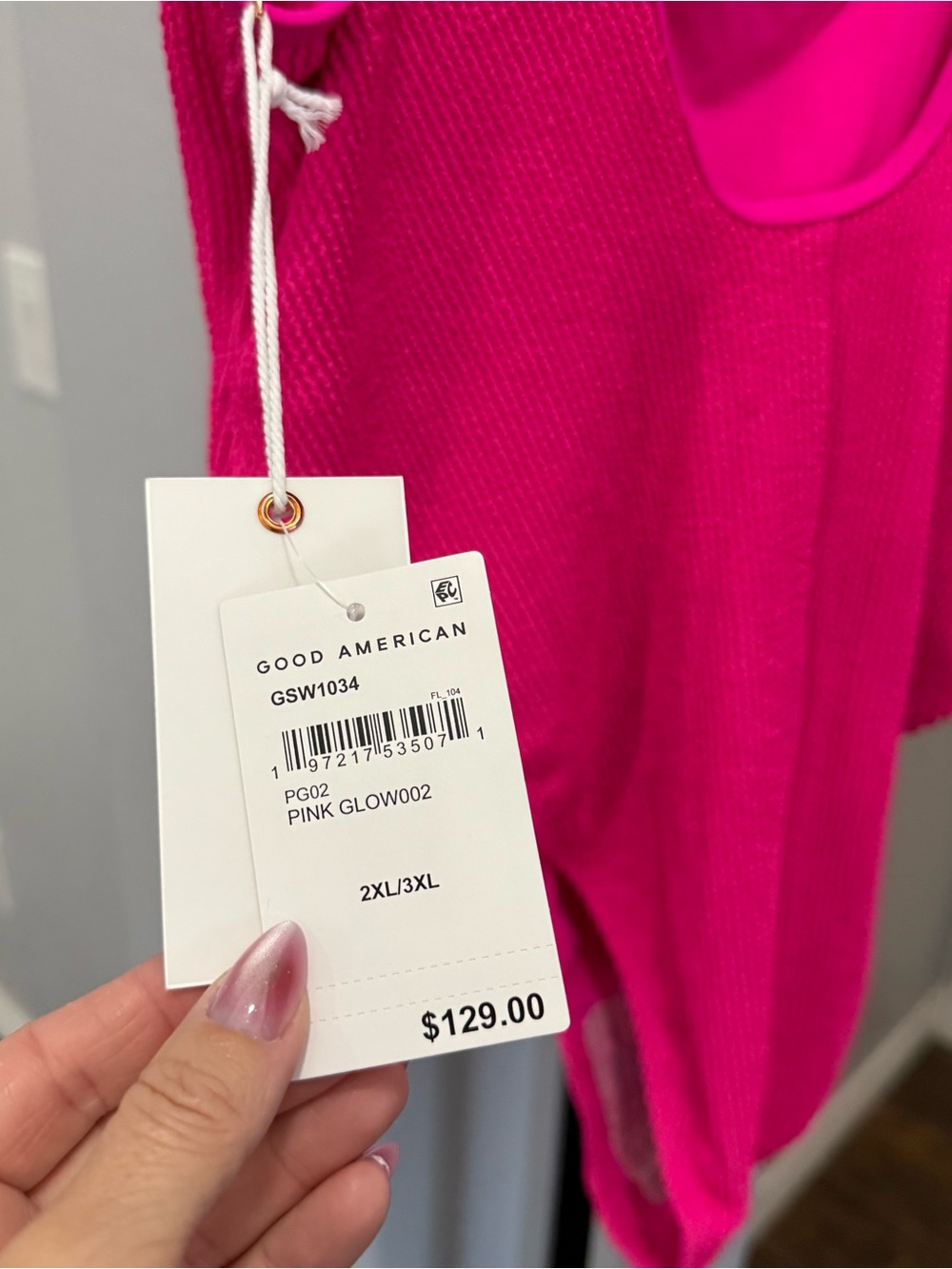 GOOD AMERICAN Bright Pink One Piece Crinkled Swimsuit Swim Plus Size 2XL/3XL - Picture 7 of 9